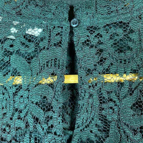 LOFT Womens Blouse Green Floral Lace Bell Sleeve Crochet Sheer Stretch XS - Picture 13 of 16